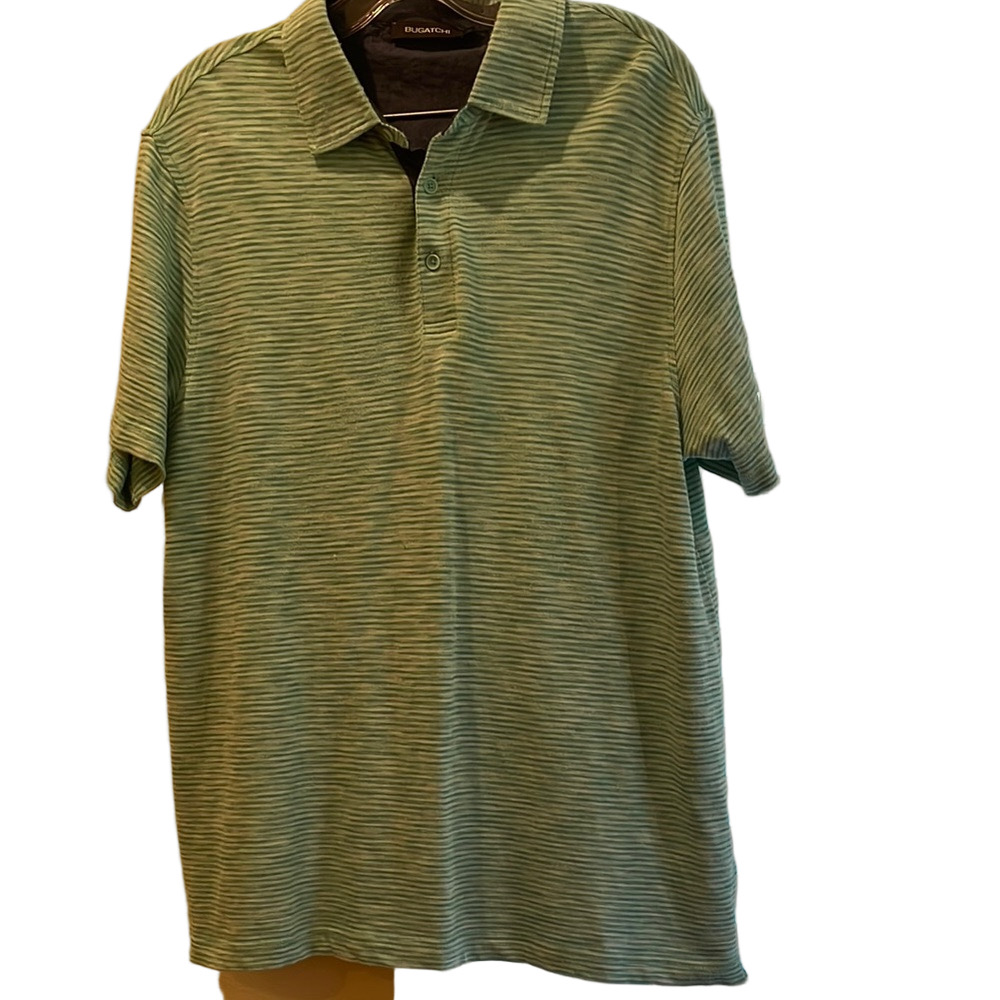 Bugatchi Men's Polo in Teal Stripes Size L